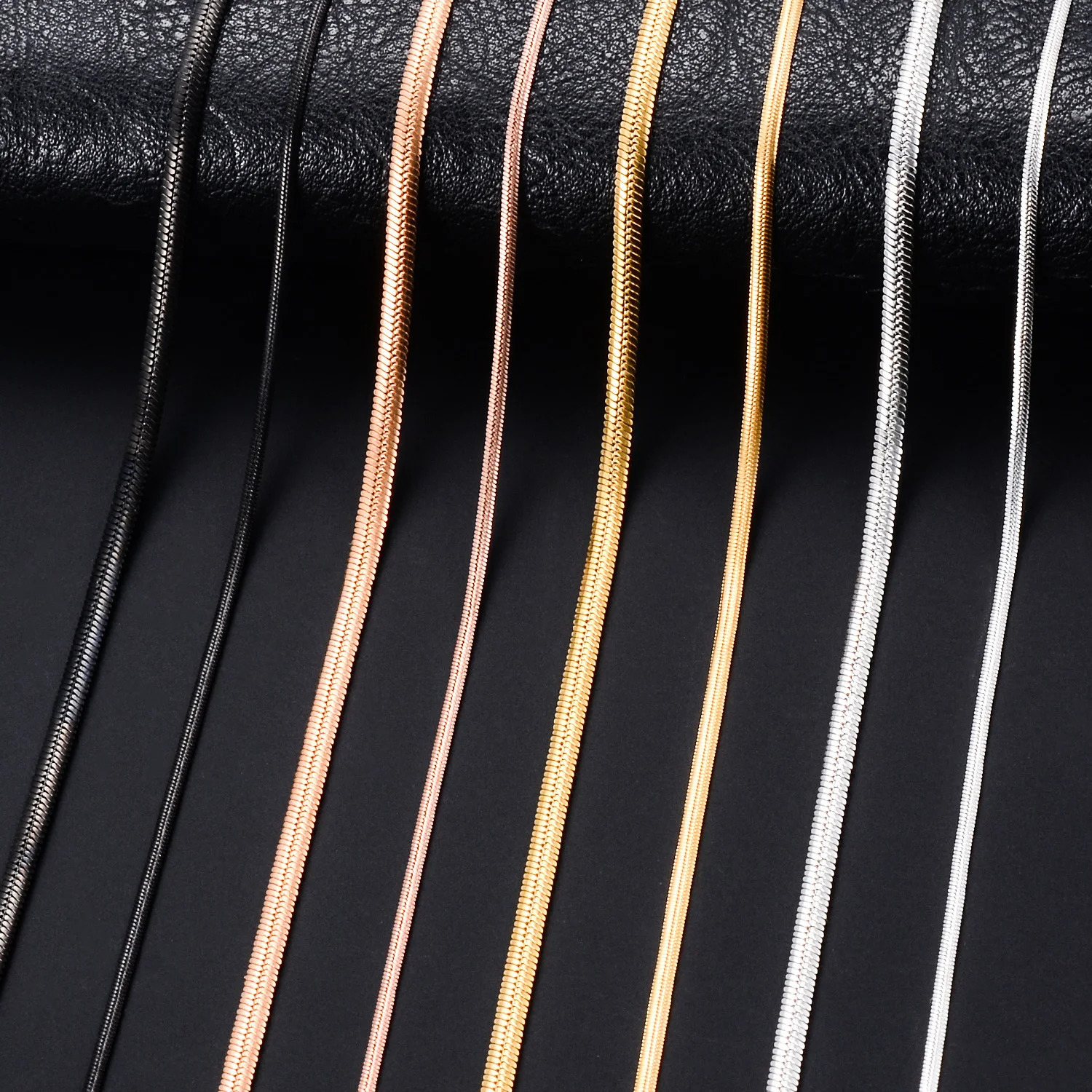 Width 1mm2mm Flat Snake GoldSilverBlackRose Color Stainless Steel Necklace Vintage Thin Chain Women And Man Jewelry 250114
