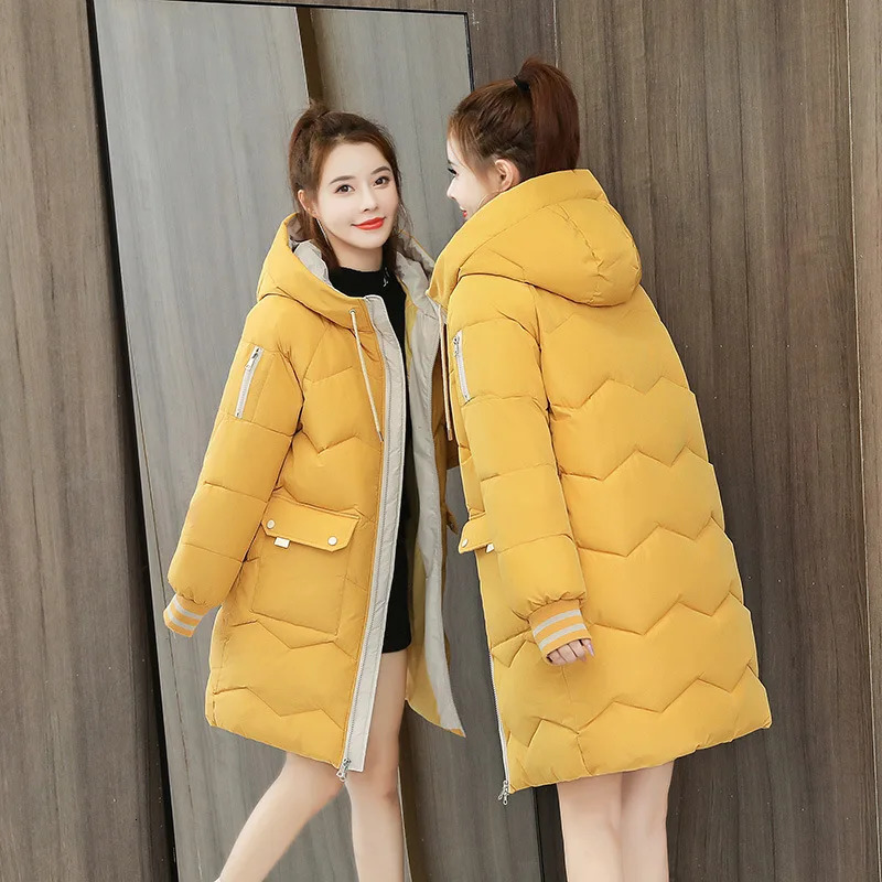Women Winter Coat Midlength Cotton Padded Parkas Hooded Warm Thicken Casual Overcoat Loose Snow Wear Solid Outwear Jacket 4XL 250115