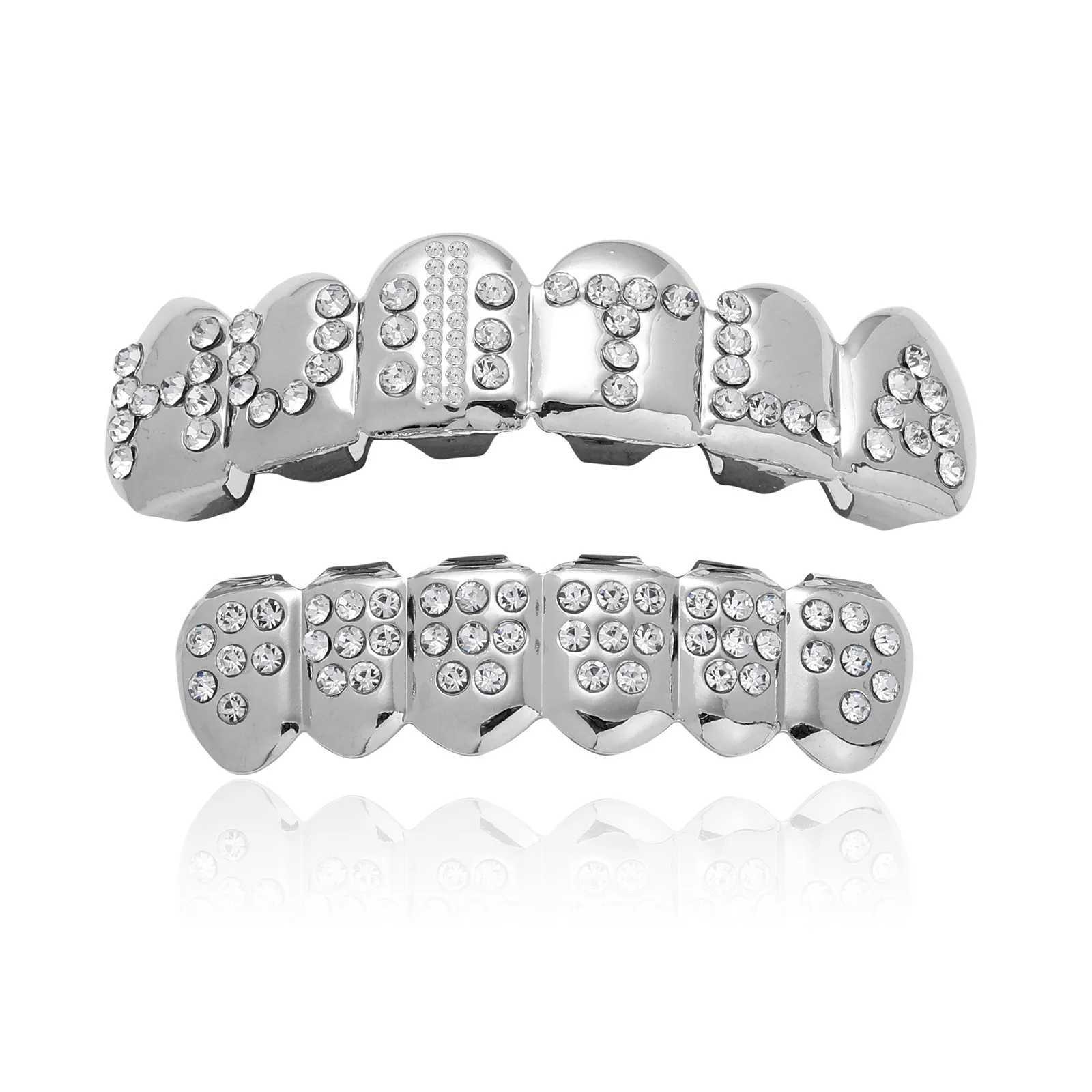 CZ Stones Teeth Grillz Caps Cubic Zircon Iced Out Micro Pave Top Bottom Charm Grills Set For Men Women Hip Hop Xmas JewelryXJ250114