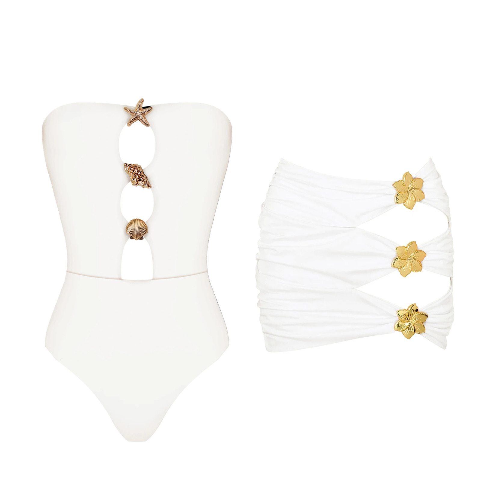 2025 Cutout One Piece Swimsuit and Skirt Swimwear Women Bodysuit Monokini High Leg Swim Suit Bathing Suit Beachwear 250109