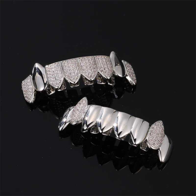 CZ Stones Teeth Grillz Caps Cubic Zircon Iced Out Micro Pave Top Bottom Charm Grills For Men Women JewelryXJ250114