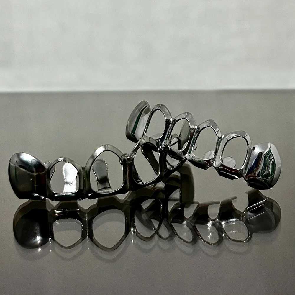 RACHELZ Hip Hop Hollow Teeth Grillz Braces Black Gold Color Glossy Tooth Caps For Women Men Jewelry Dental GrillsXJ250114