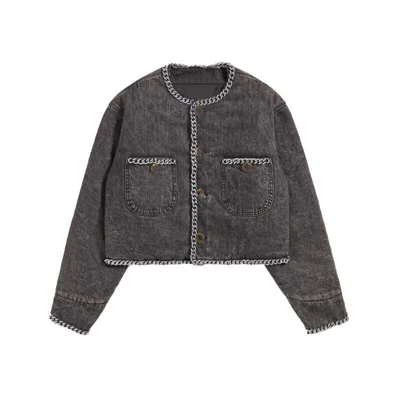 NIGO LP Men's Women's High Street Chunky Chain Winter Solid Color Denim Cotton Coat Jacket #Nigo61449