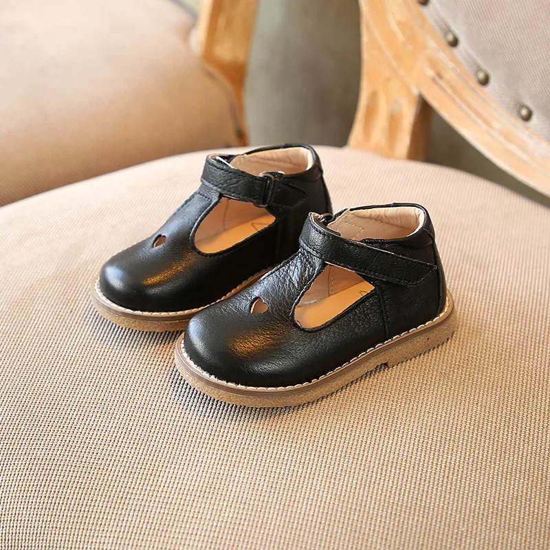 Baby Toddler Girl Vintage T-Strap Retro Flats Little Kid Genuine Leather Princess Mary Jane Children Pink White Black Dress Shoe 250113