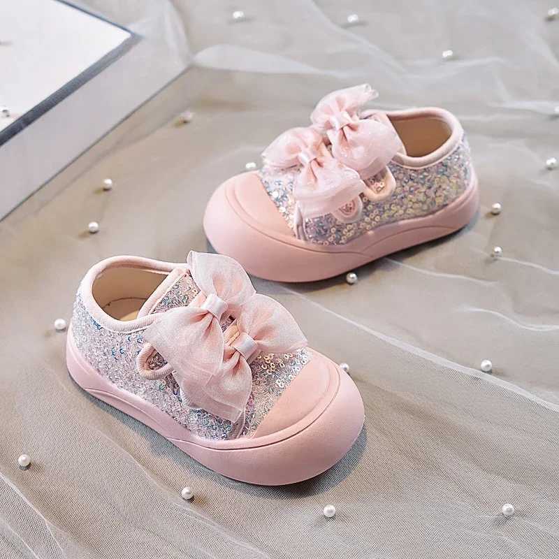 2024 New Girls Casual Shoes Sequins Versatile Children Tennis Shoes Thick Bottom Fashion Kids School Sports Shoes Non-slip PUXJ250118
