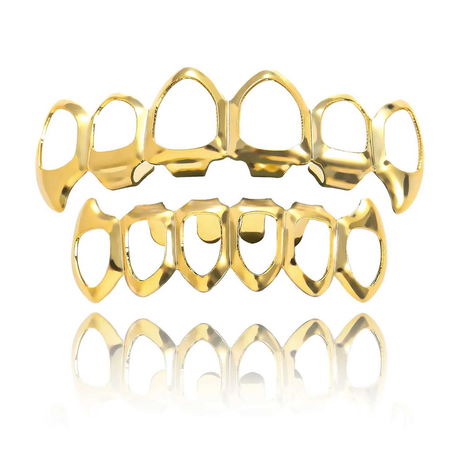 Hip Hop Hollow Out Iced Out CZ Teeth Grillz Caps Cubic Zircon Micro Pave Top Bottom Charm Grills Set For Men Women Jewelry GiftXJ250114