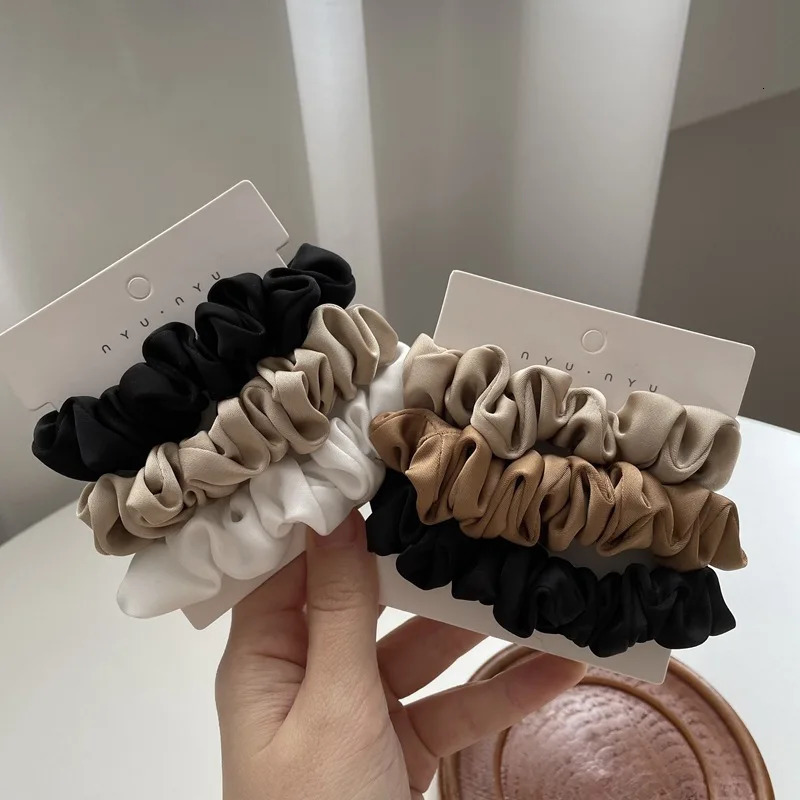 346PcsSet Satin Scrunchies Women Solid Color Hair Rope Elegant Ponytail Holder Rubber Band Elastic Hairband Accessories 250118