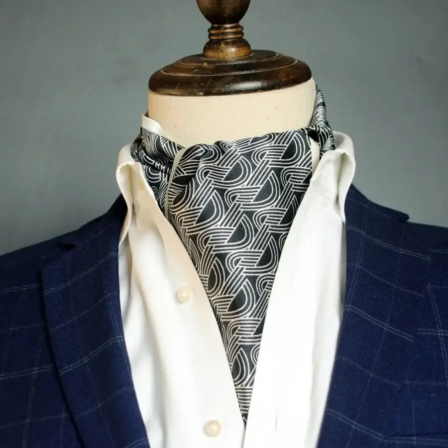 Mens Striped Autumn and Winter Thin Simulated Silk Mens Double Layer Long Silk Scarf Shirt Scarf Printed Small Plaid Scarf 250117