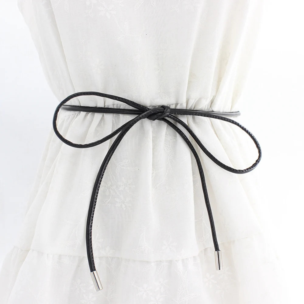 Round Leather Rope Dresses Coat Decoration String Waist Belt For Women Solid Fashion Long Chain Vintage Waistband 250114
