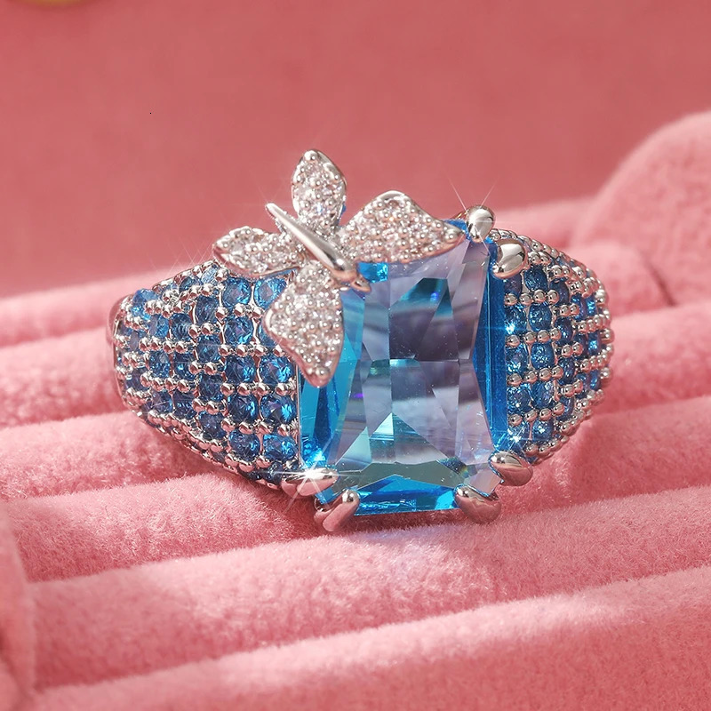 ious Blue Topaz BUTTERFLY Cocktail Ring Gemstone Antique Large Butterfly Inspired Womens Party Wear 250110