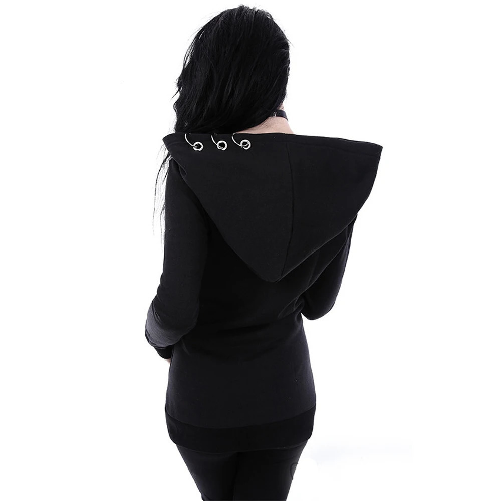 XUANSHOW Women Hoodies Gothic Punk Iron Ring Sweatshirts Autumn Winter Long Sleeve Zipup Black Jacket Zipper Ladies Coat 250114