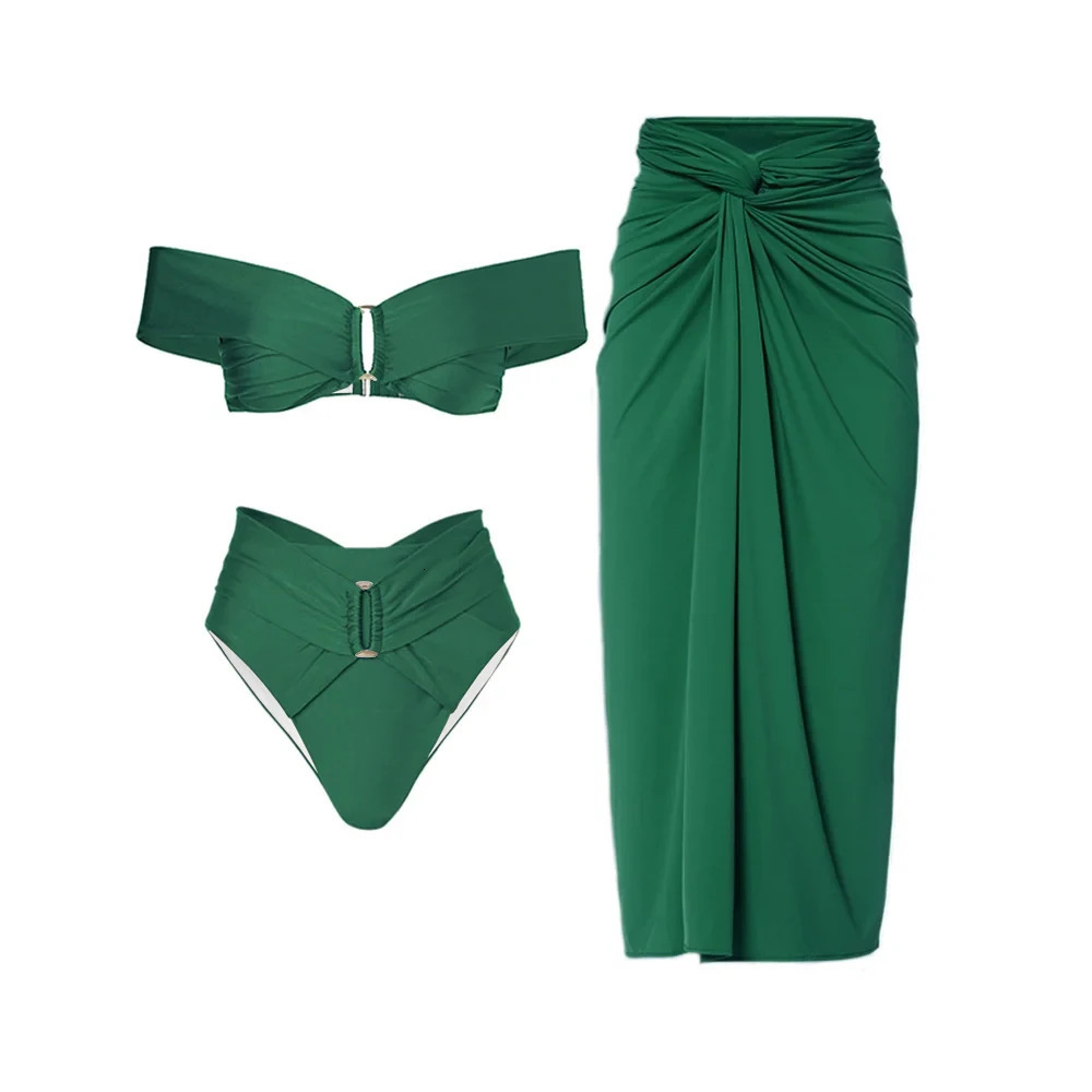 Women Swimwear 2PC Cover-up Swimsuit Ruffle Solid Printed Deep V One-piece Monokini Kimono Bikini Suit Summer Beachwear 250109