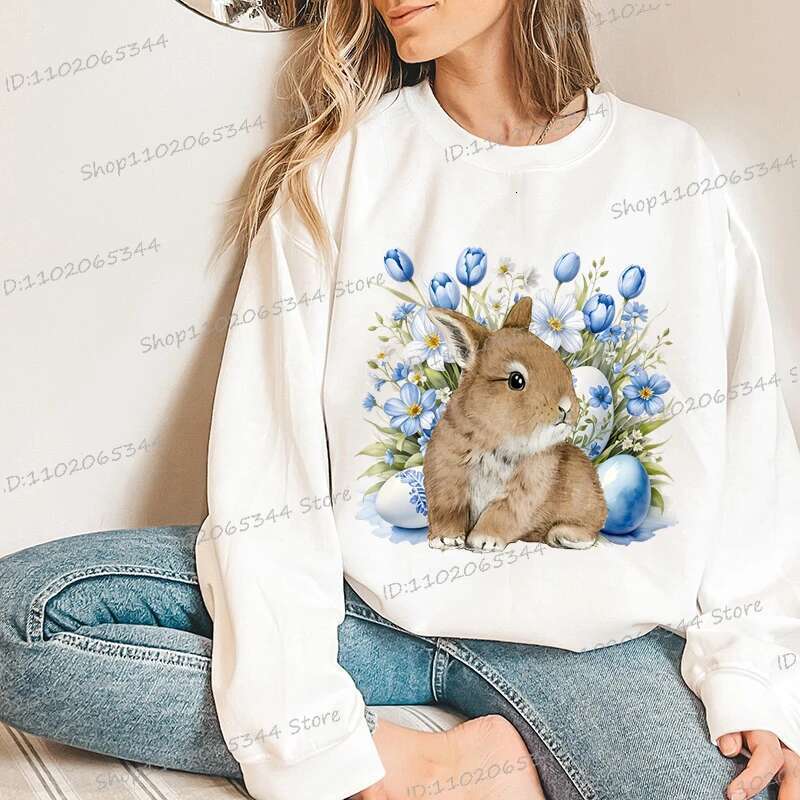 Cute Bunny Watercolor Hoodies Women, Oversized Hoodie,Daisy Wers Farm Rabbit Sweatshirts,Easter Women's Clothing