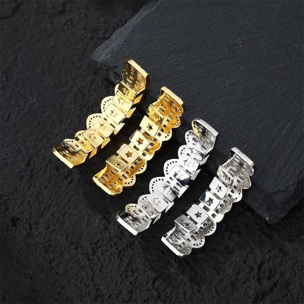 Hip Hop Baguette CZ Stones Teeth Grillz For Men Women Gold Plated Fashion Rapper Jewelry Punk Dentist Decor Teeth Jewelry XJ250114