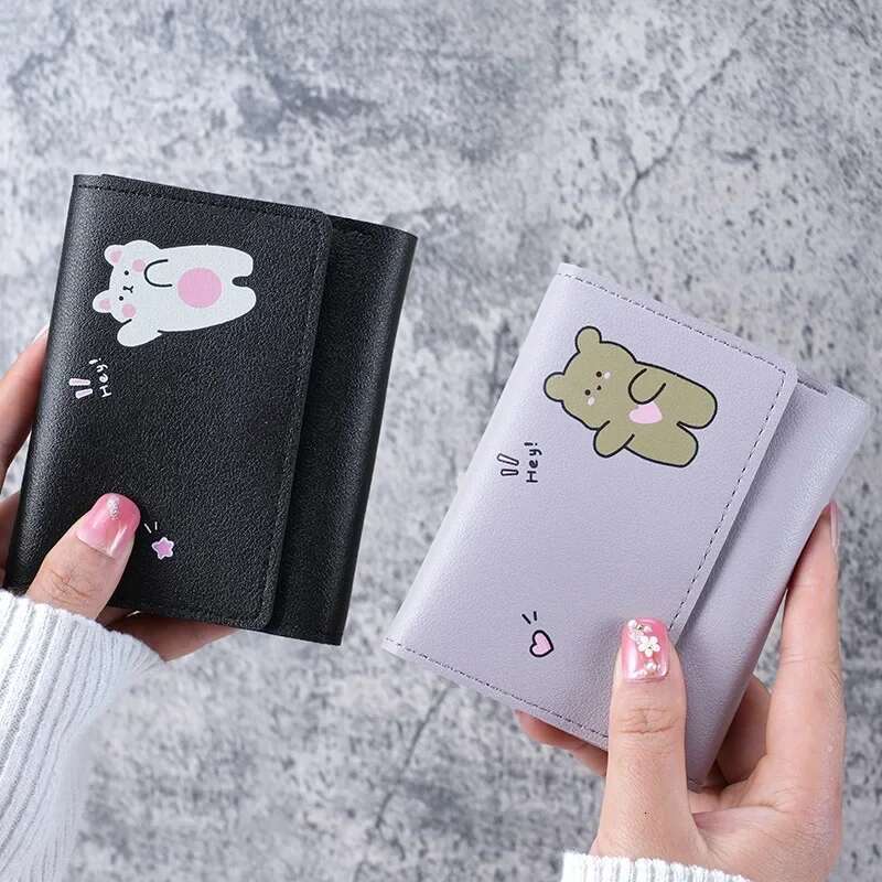 Women Short Cute Small Student Triple Fold Girl ID Bag Card Holder Coin Purse Ladies Wallets Cartoon Bags swissmilitary