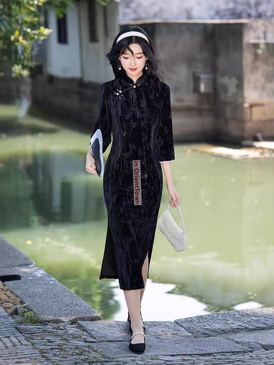 Sexy Chinese Dress Black Elegant Qipao Traditional Modern Cheongsam Harajuku Mini Dress Carnival Dresses Up Outfit Party