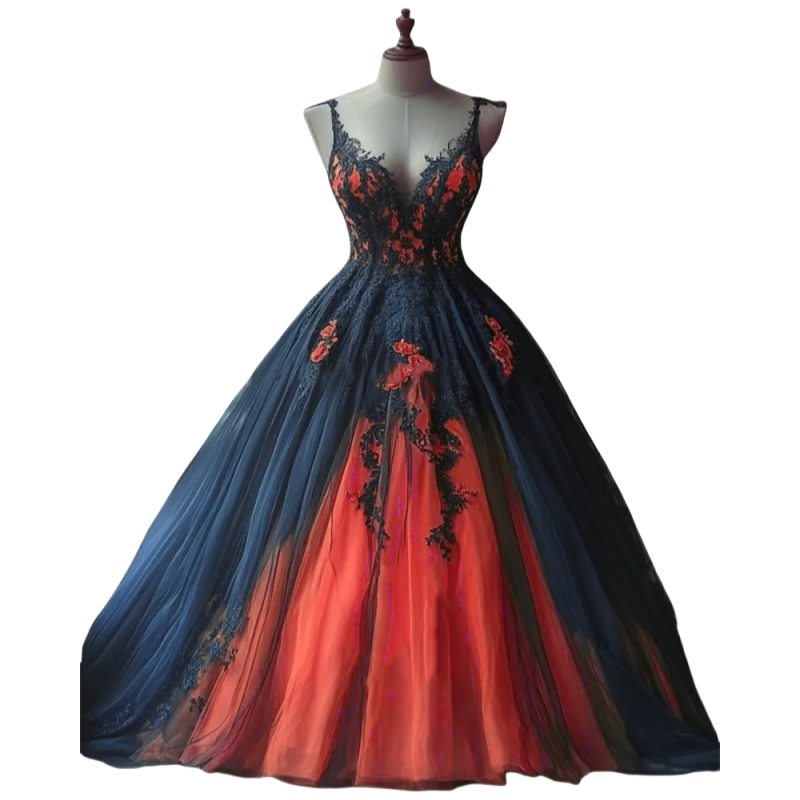 Gothic Black And Red Wedding Dresses Lace Appliques Spaghetti Straps Long Tulle Vintage Bridal Gowns Sleeveless Corset Vestido De Novia 2025