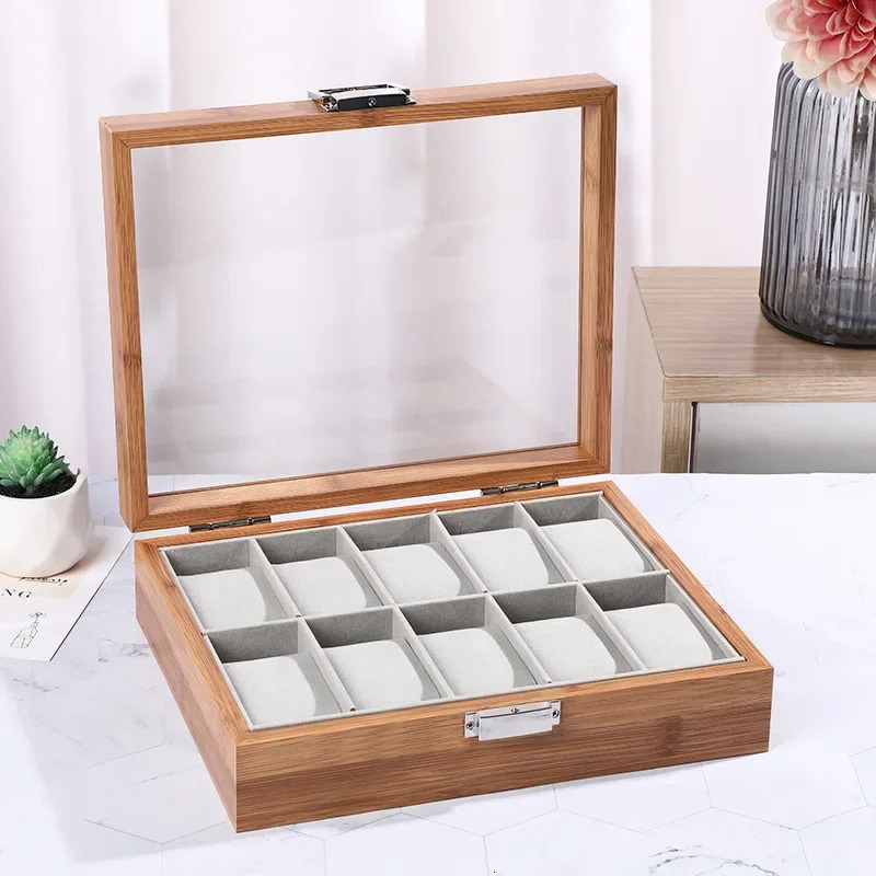 3 6 10 12 Slots Bammboo Wooden Watch Collection Box Case Wrist Watch Storage Case for Women Men Chinese style Watch Storage 250117