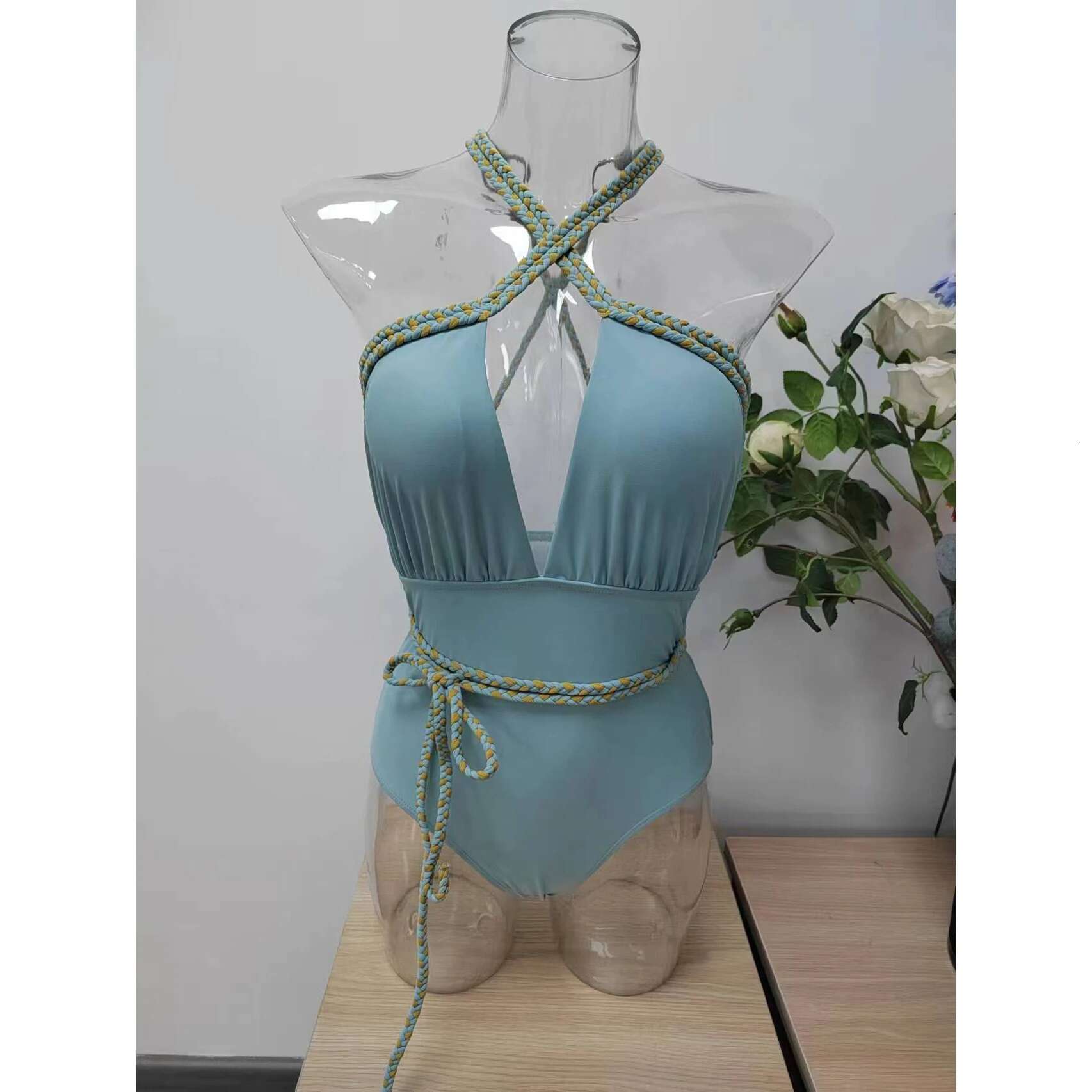 2025 Sexy One Piece Deep-V Shoulder Belt Swimwear Women Swimsuit Halter High Leg Swim Suit Push Up Beachwear Monokini