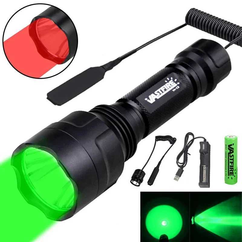 LED tactical hunting flashlight green/red/white USB charging 350LM 600-800 yard range C8 shooting reconnaissance light kitW241227