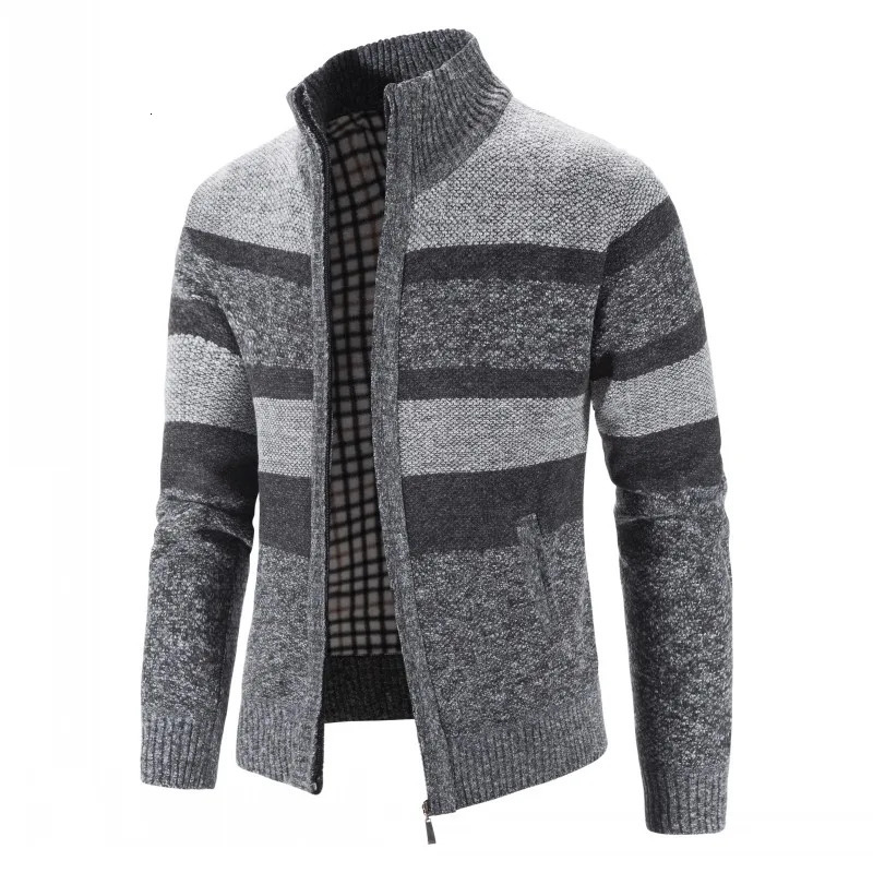Mens Knit Cardigan Casual Sweatercoat Fashion Patchwork Knitted Cardigan Sweaters Outwear Stand Collar Warm Knitting Jacket Men 250113