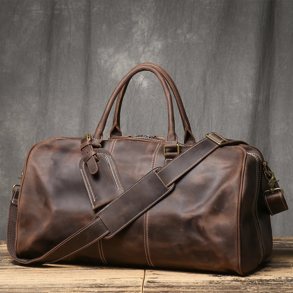 ROOG Premium Vintage Leather Tote Bag Rugged First Layer Cowhide Large Capacity Duffle for Travel Stylish Crossbody 250114