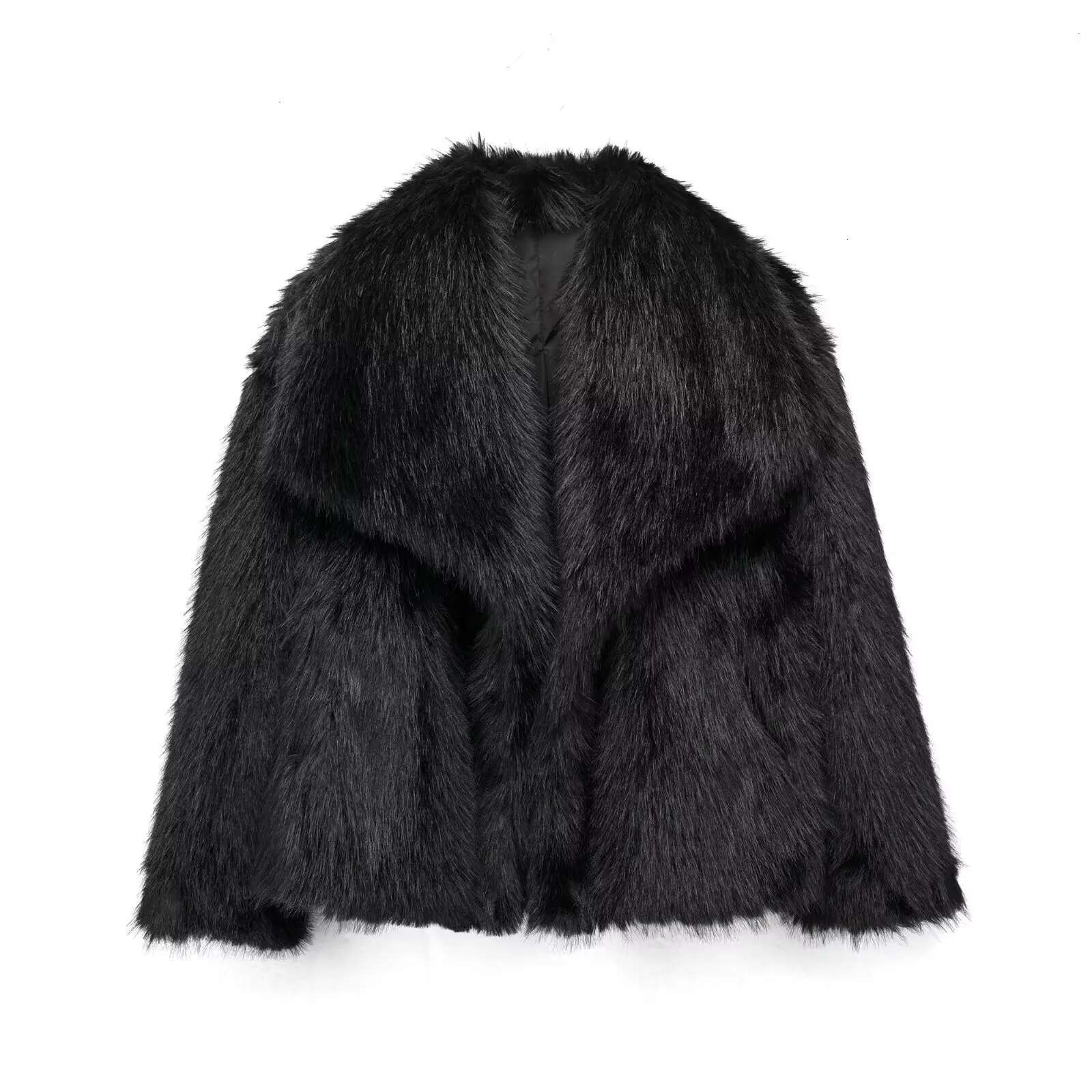 Fluffy Faux Fur Jacket Coat Women Oversize Long Sleeve Lapel Plush Overcoat 2024 Winter Chic Lady Thicken Warm Outwear