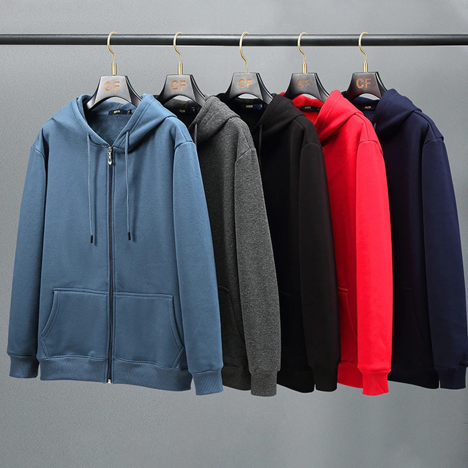 Big Size Hoodie Men Autumn Winter Fleece Hoodies Solid Color Jacket Zip Up Hoodies 12XL Blue Black Red Grey 250113