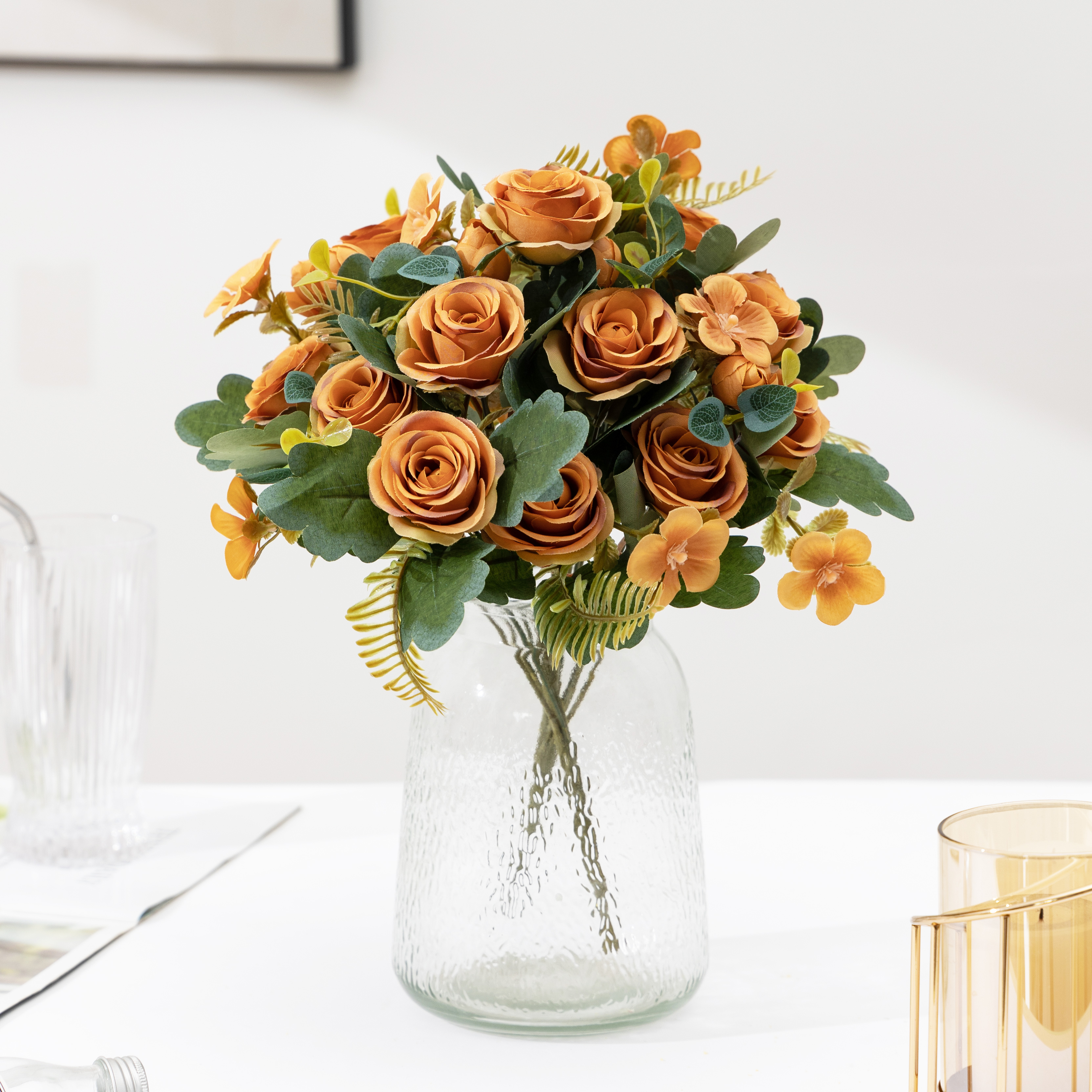 Cross-border sources of autumn color simulation rose bouquet simulation flowers living room ornaments wedding bouquet rose fake flowers wholesale