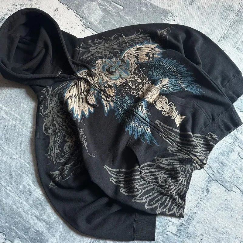 American Fashion Letter Geometry Oversized Printed Zipper Hoodie Ladies Y2K Retro Harajuku Hip-hop Casual Couple Sweatshirt 250117