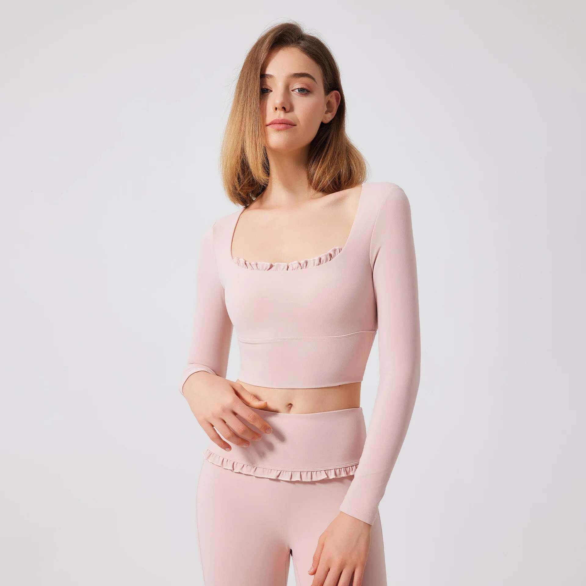 Ddmyoutdoor China Domestic Mermaid Curve Lace Yoga Long Sleeve Semi Fixed Cup Running Slim Fit Sports Bra Breathable Fiess Suit Top