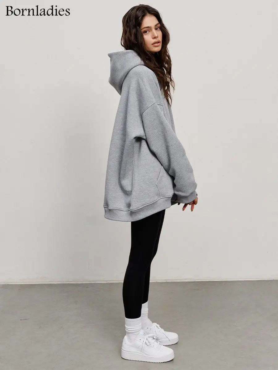Bornladies Oversized Hoodies Sweatshirts for Women Autumn Winter Thick Warm Fleece Sweatshirts Streetwear Loose Pullover 250107