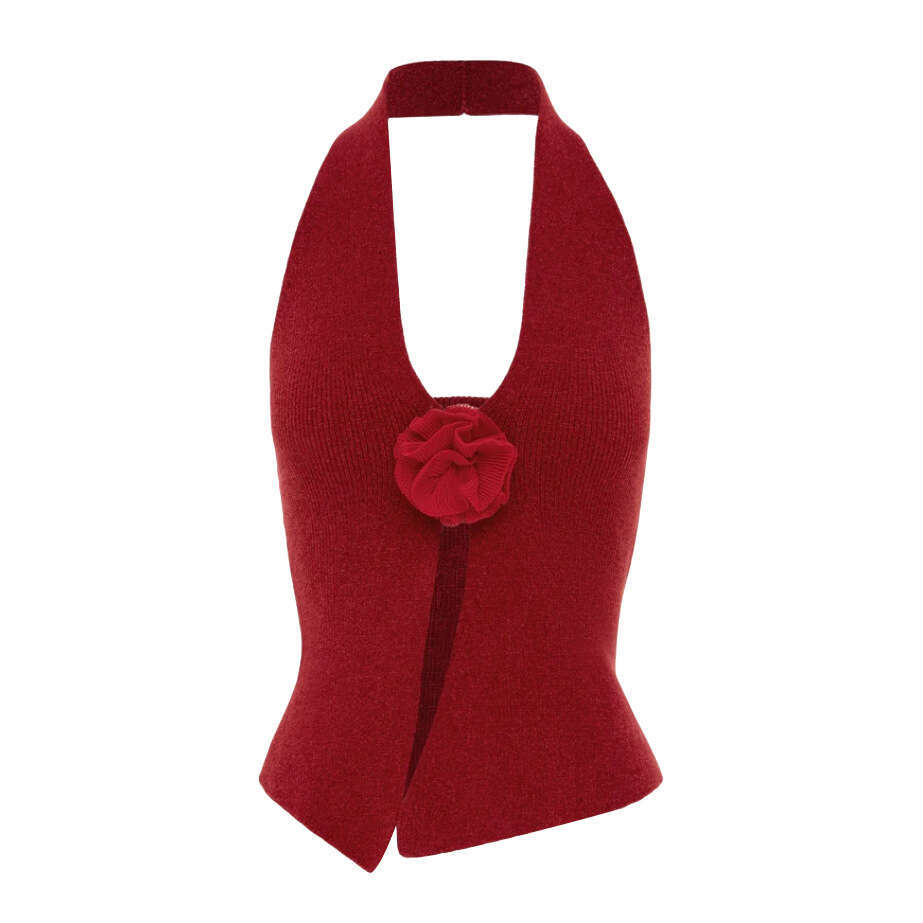 Spring/Summer European and American Women's Hot Selg Sexy Woolen Hanging Neck Rabbit Veet Small Tank Top 2025 Versatile New Trendy Clothing Ins