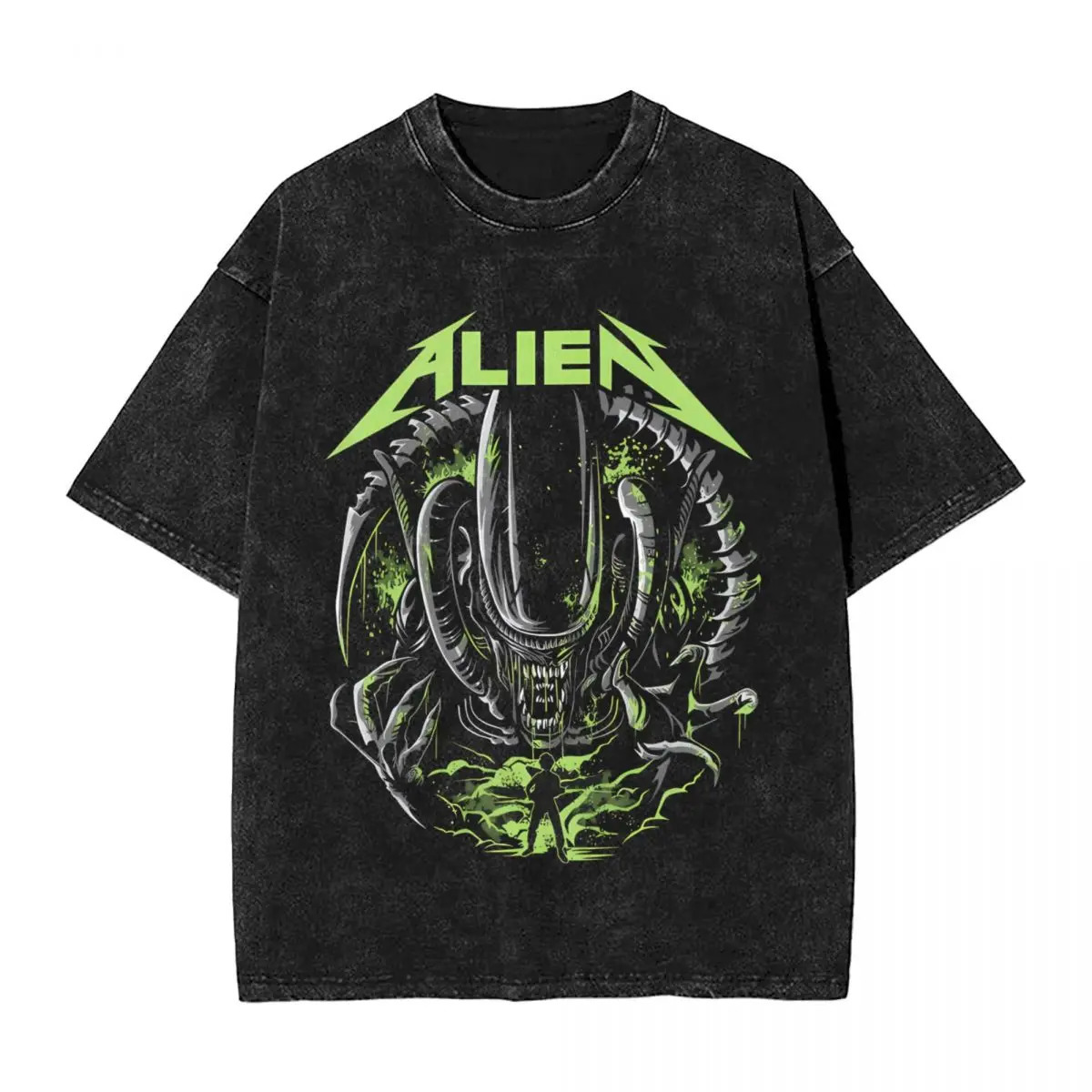 Xenomorph Essential Alien Mencosy woman Men Washed stamping Print T-ShirtHarajuku Cotton Tshirt Summer Short Sleeve Tees 250117