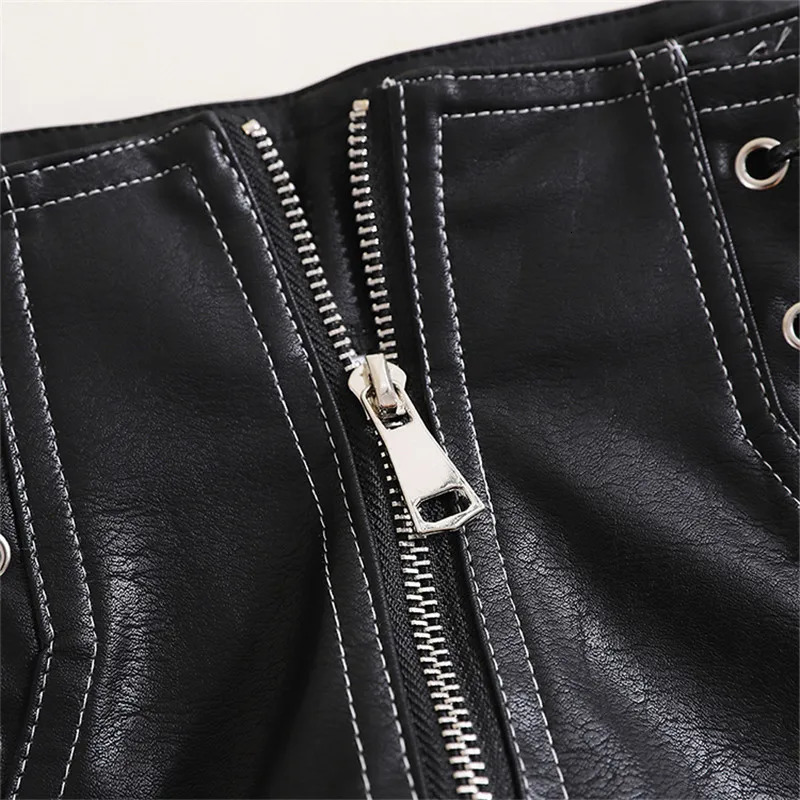 Autumn Women PU Shorts Tie Bow Bandage High Waist Shorts Casual White Black Leather Shorts Ladies All Match Wide Leg Shorts 250115