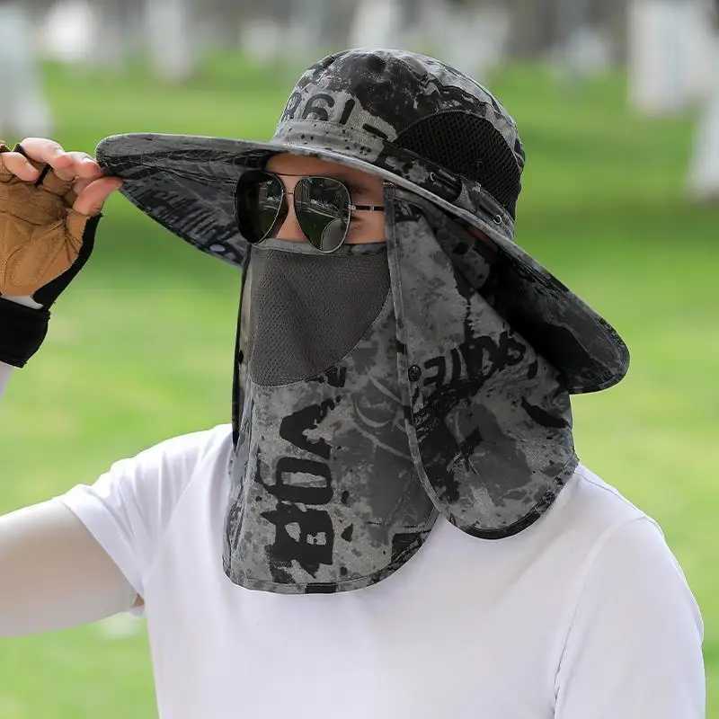 Sunshade hat Breathab Sun protection Mens summer Anti UV fishing hat Big edge face Covering Mosquito proof Fisherman Sun hatXJ250116