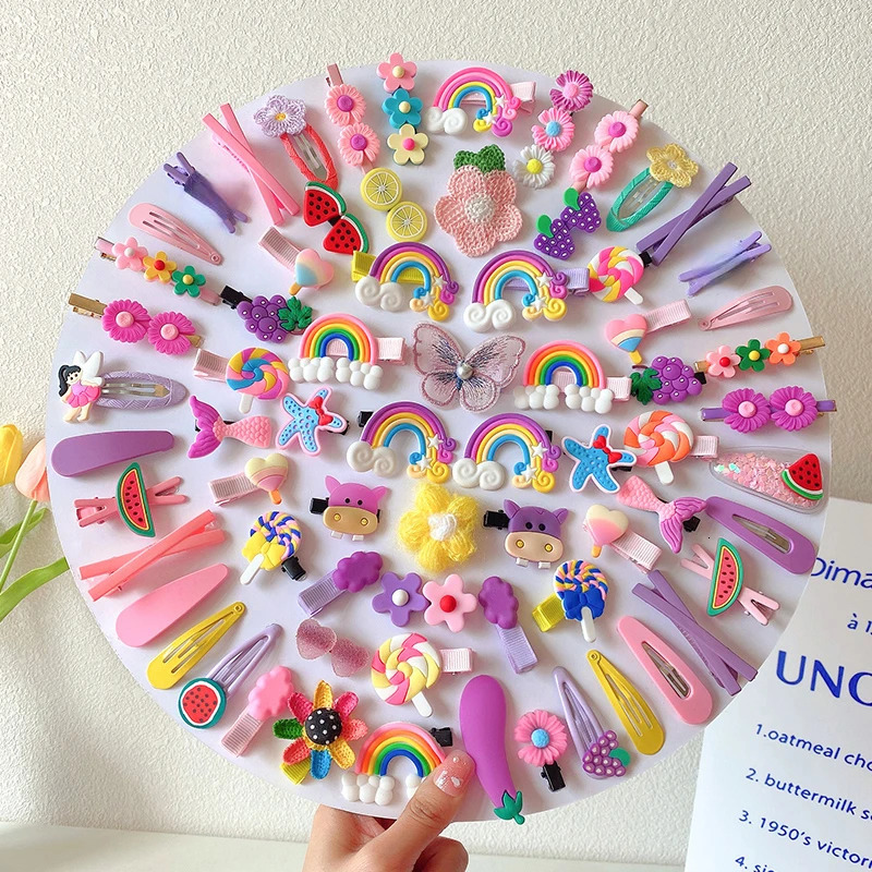 14Pcs Cartoon Baby Hair Clip Set Flower Fruit Girl Barrettes Bangs Hairpins Kids Accessories 250117