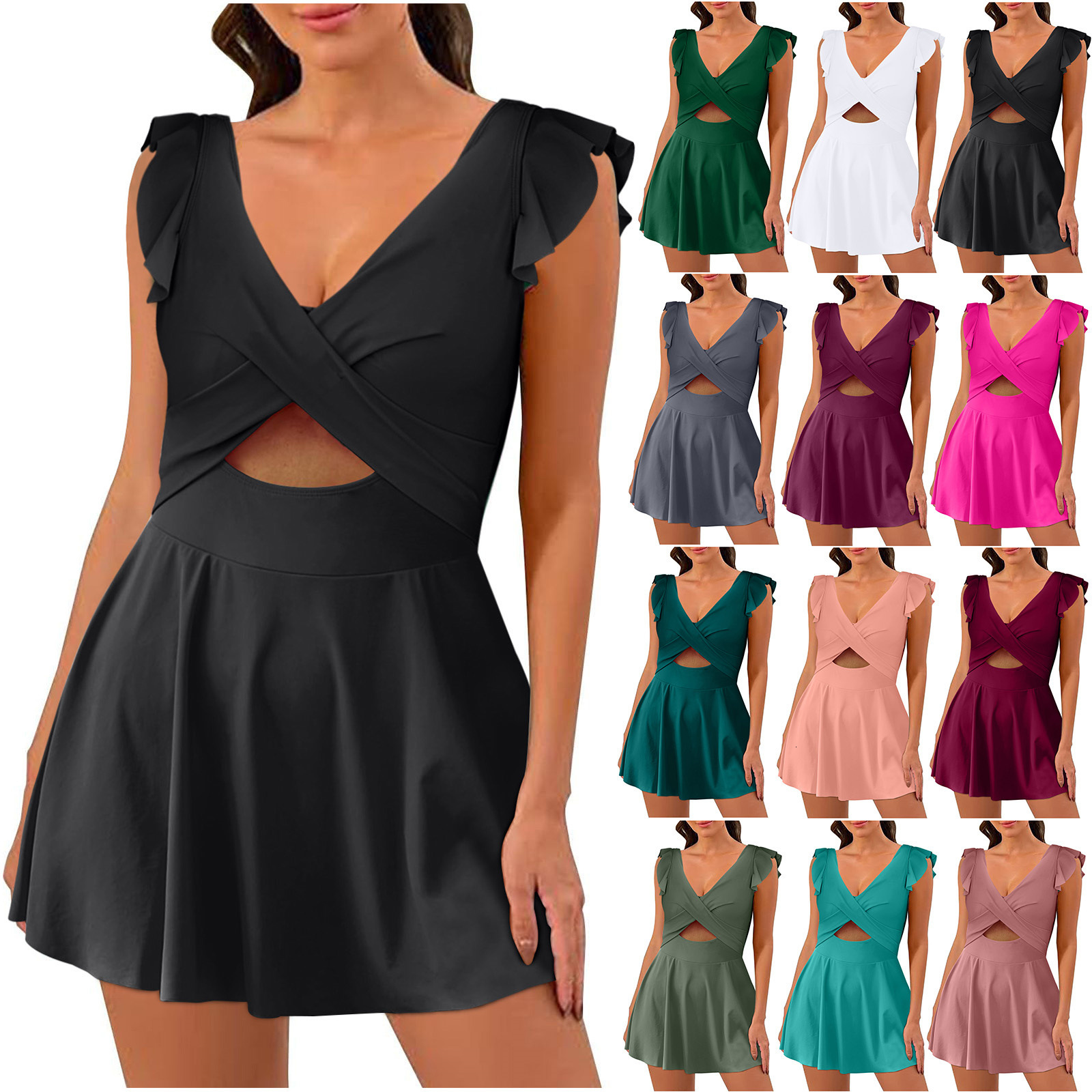 tracksuit New Multi Color Skirt Bikini Sexy Lace Hem Women's One Piece Swimsuit