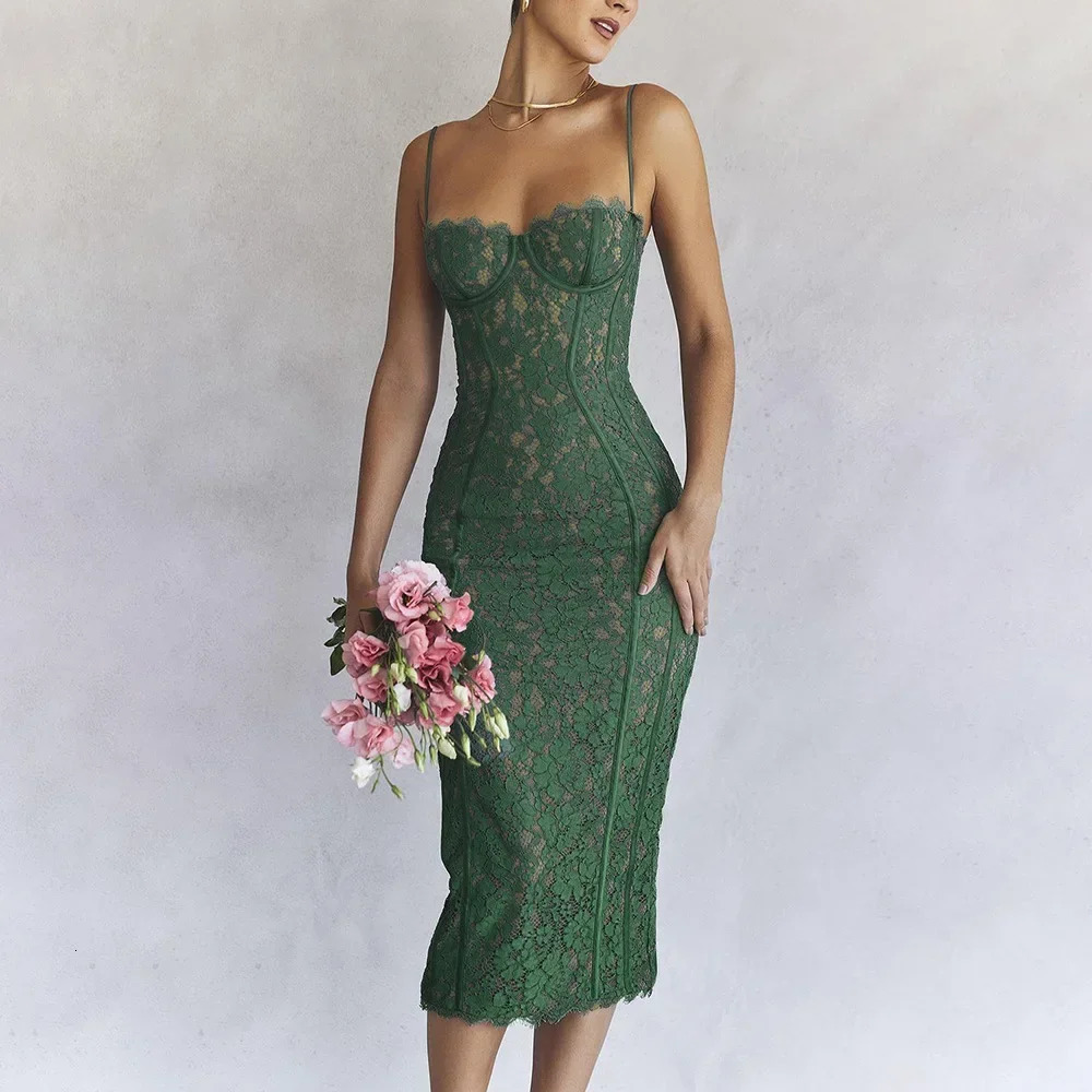 Suninheart Summer Midi Green Dress Elegant Spaghetti Strap Wedding Guest Party Dresses Sexy Birthday Dresses for Women 250109