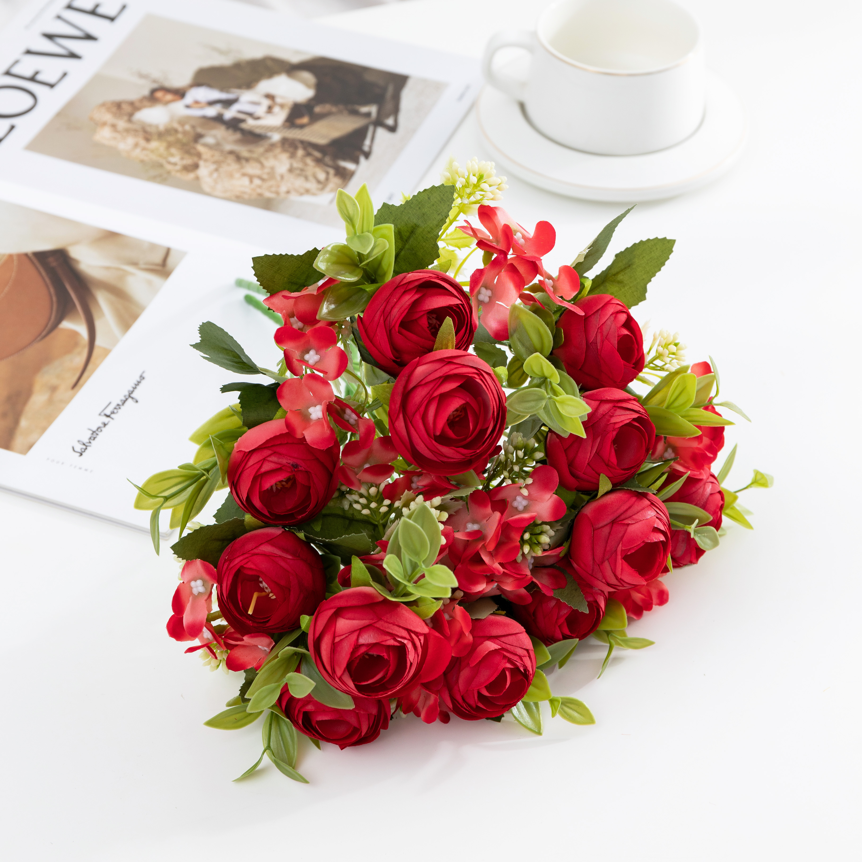 Faux Flowers DIY Kit Realistic Simulated Tea Roses with Multiple Forks for Creative Table Scapes