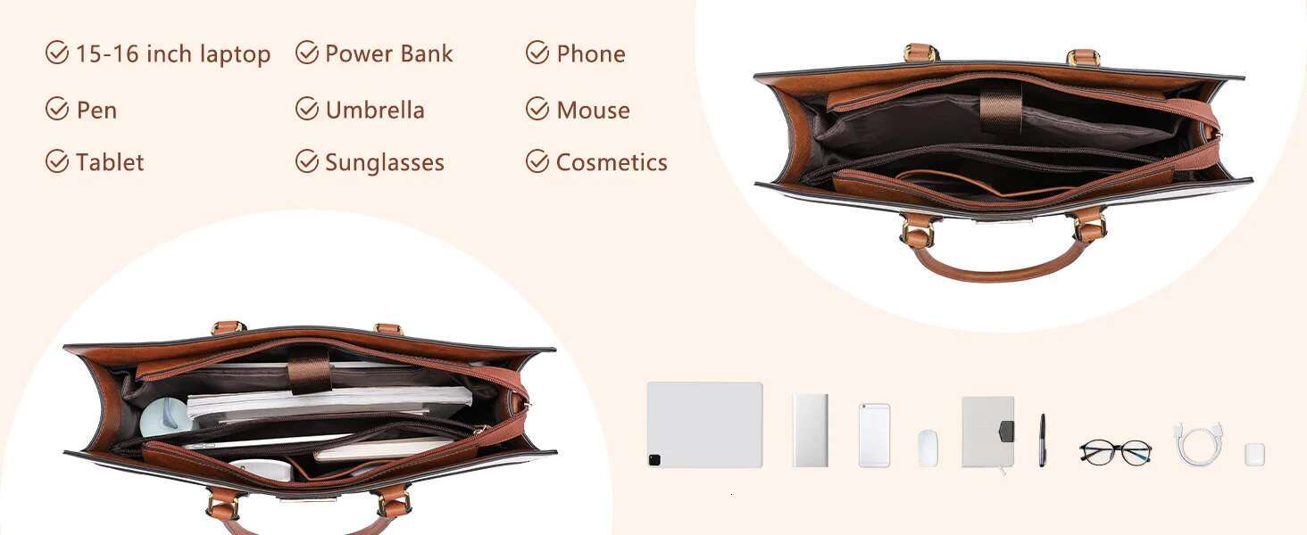 PU Leather Laptop 15.6 inch Waterproof Tote Casual Travel Handbag Shoulder Bags Office Computer Briefcase Women's Bag