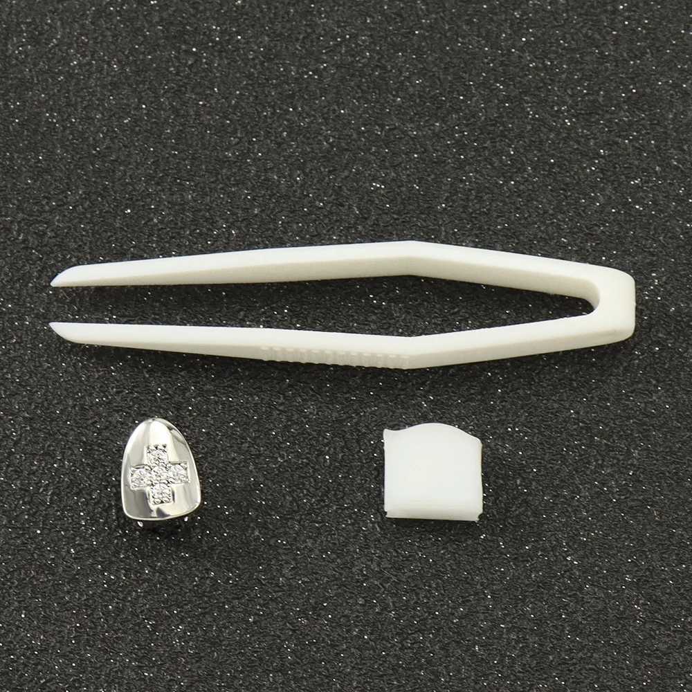 1pc Hip Hop Cross Teeth Grillz Gold Plated Dental Grills Rock Tooth Grillz Caps Crystal Teeth Caps Halloween Vampire ToothXJ250114