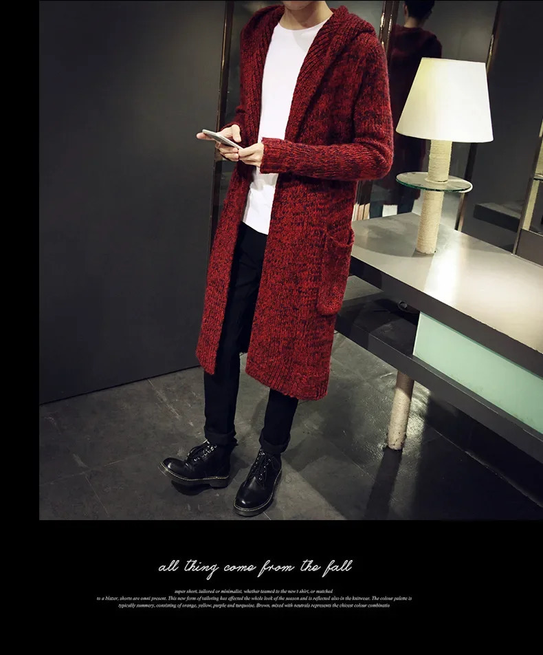 Mens Trench Coat Thickened X-long Sweater Cardigan 250113