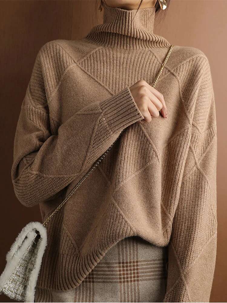 Fitshing Fashion New 2024 Turtleneck Women's Sweaters Pullover Solid Oversized Jumper Long Sleeve Knit Top Jersey Pulls Sale