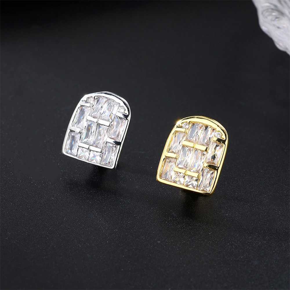 Hip Hop New 2pcs/lot Baguette Stones Teeth Grillz For Men Women Iced Out Cubic Zircon Charm Teeth Grills Party Jewelry 2024XJ250114