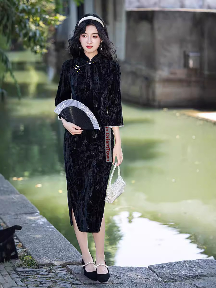 Sexy Chinese Dress Black Elegant Qipao Traditional Modern Cheongsam Harajuku Mini Dress Carnival Dresses Up Outfit Party