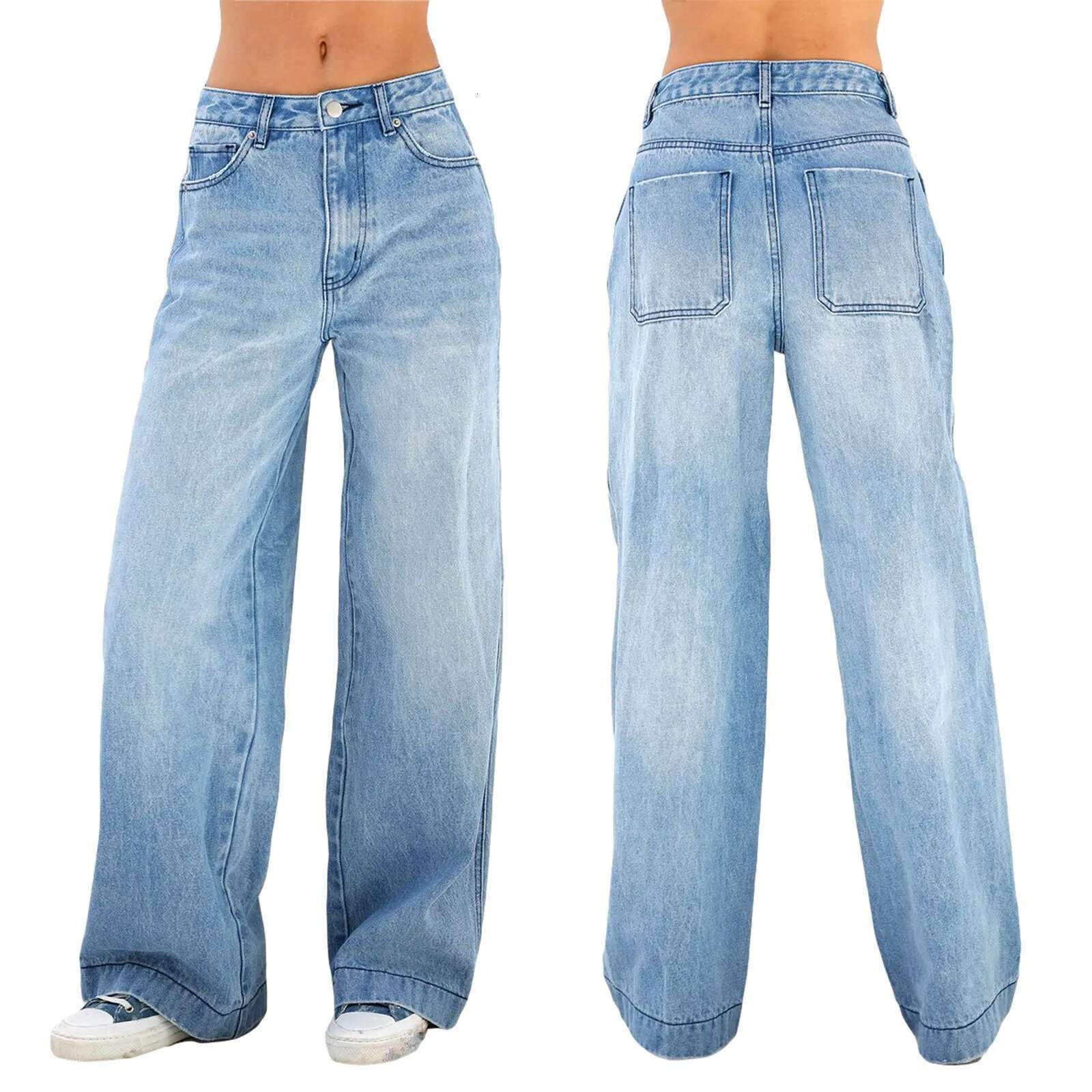Women's Wide Straight Leg Boyfriend Denim Low Rise Baggy Casual Loose Jeans Y2k E-Girl Pants D16