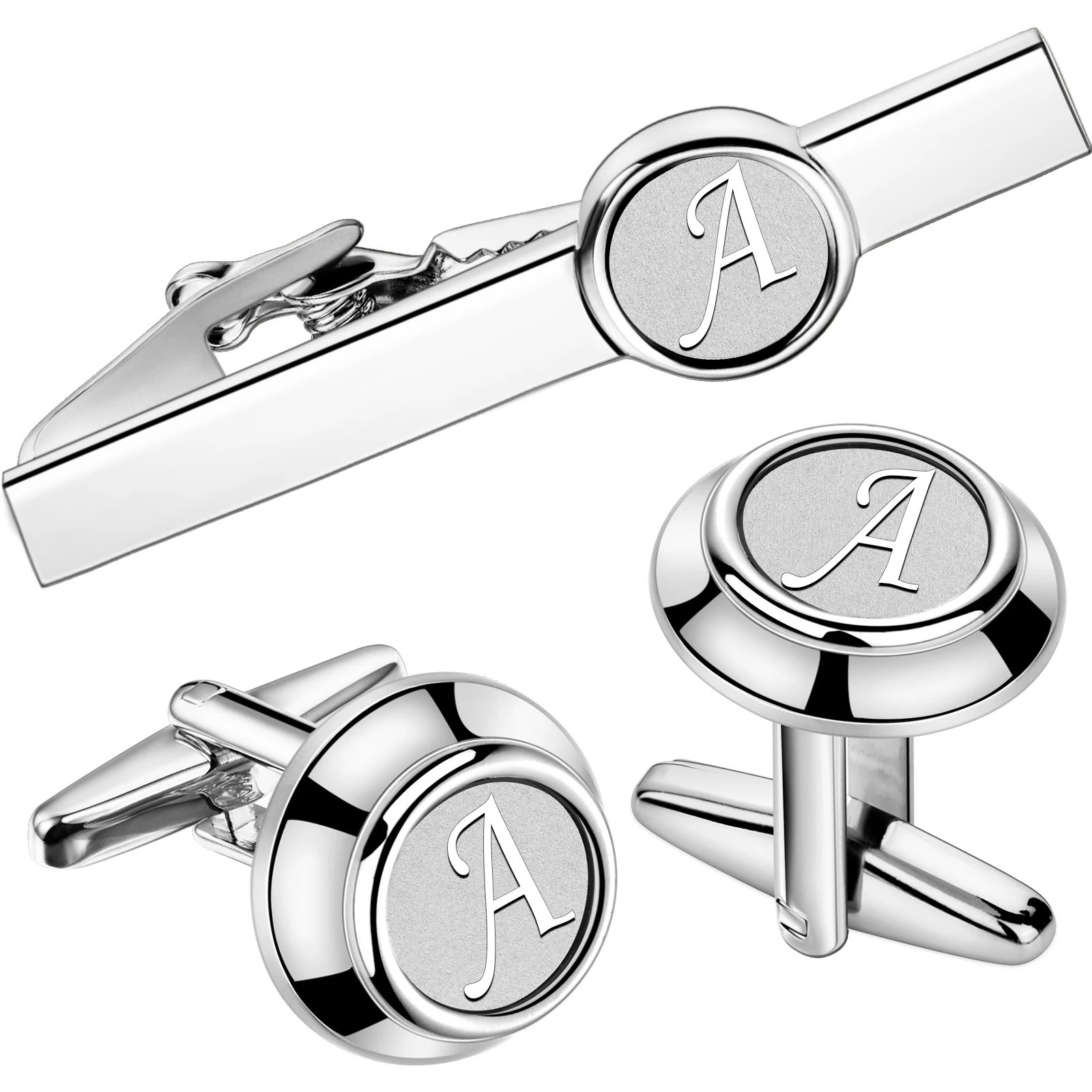 HAWSON 2-inch mens personalized initial tie clip and cufflink set mens French suit shirt tie accessories mens gifts 250110