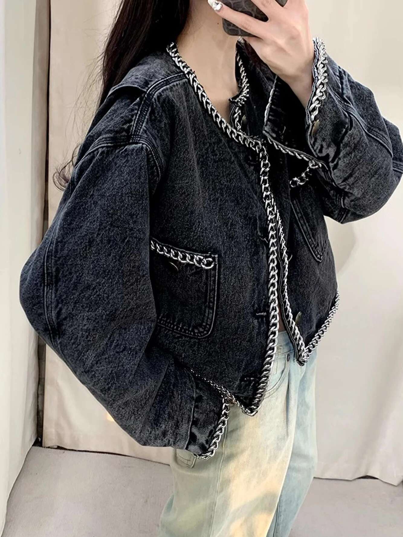 NIGO LP Men's Women's High Street Chunky Chain Winter Solid Color Denim Cotton Coat Jacket #Nigo61449