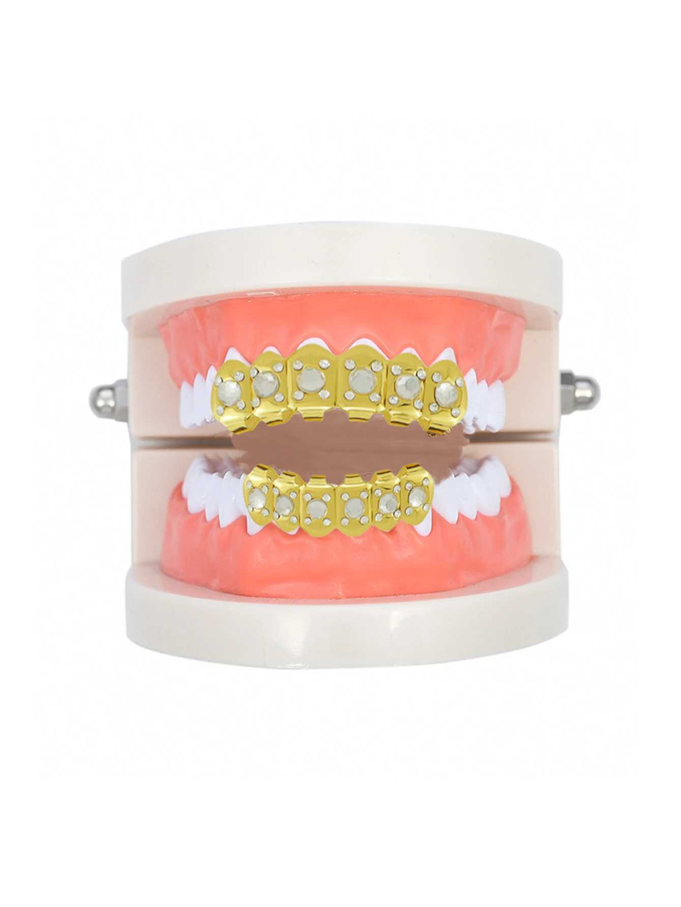 1PC copper-plated irregular zircon occlusal braces for men and women Halloween props teeth jewelryXJ250114